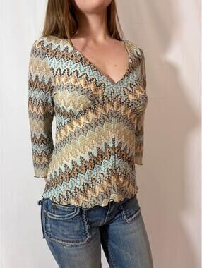 Chevron Mesh Overlay Banana Republic 3/4 Sleeve Top